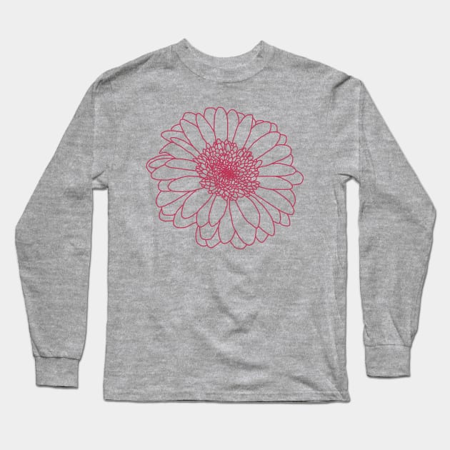 Viva Magenta Gerbera Floral Line Drawing Color of the Year 2023 Long Sleeve T-Shirt by ellenhenryart